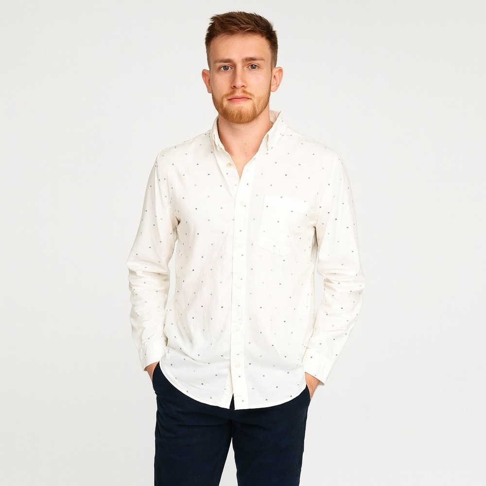 Goodfellow & Co Men's White Shirt with Black Dots. Size Large.